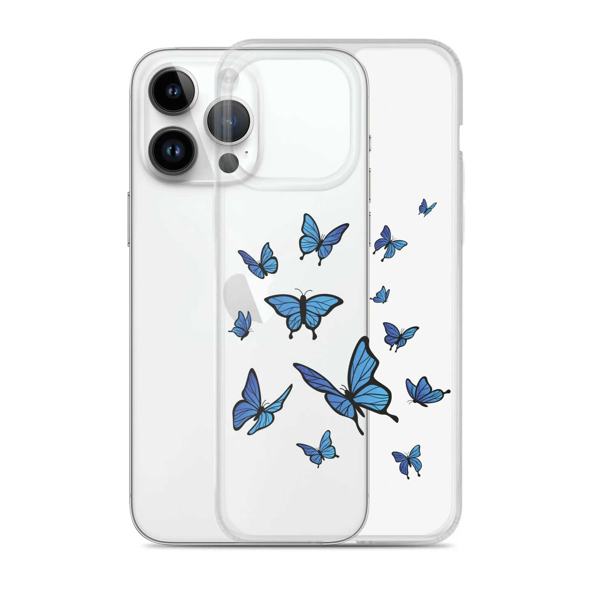 Blue Butterfly Clear iPhone 15 14 13 Pro Max Case, Monarch Print Cute Gift Aesthetic iPhone 12 11 Mini SE XS Max XR X 8 7 Plus Cell Phone