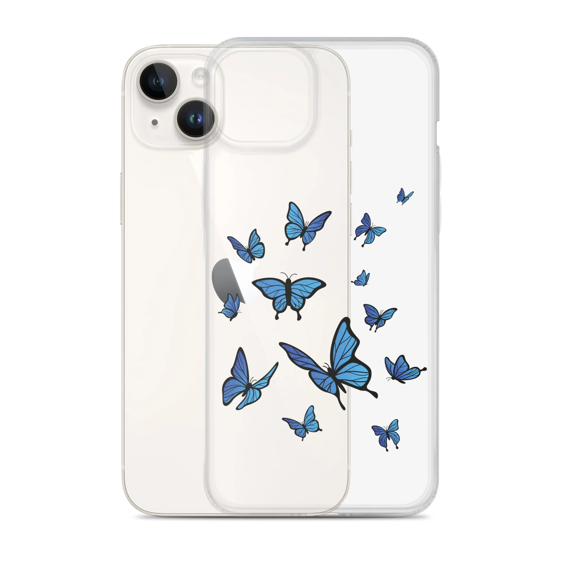 Blue Butterfly Clear iPhone 15 14 13 Pro Max Case, Monarch Print Cute Gift Aesthetic iPhone 12 11 Mini SE XS Max XR X 8 7 Plus Cell Phone