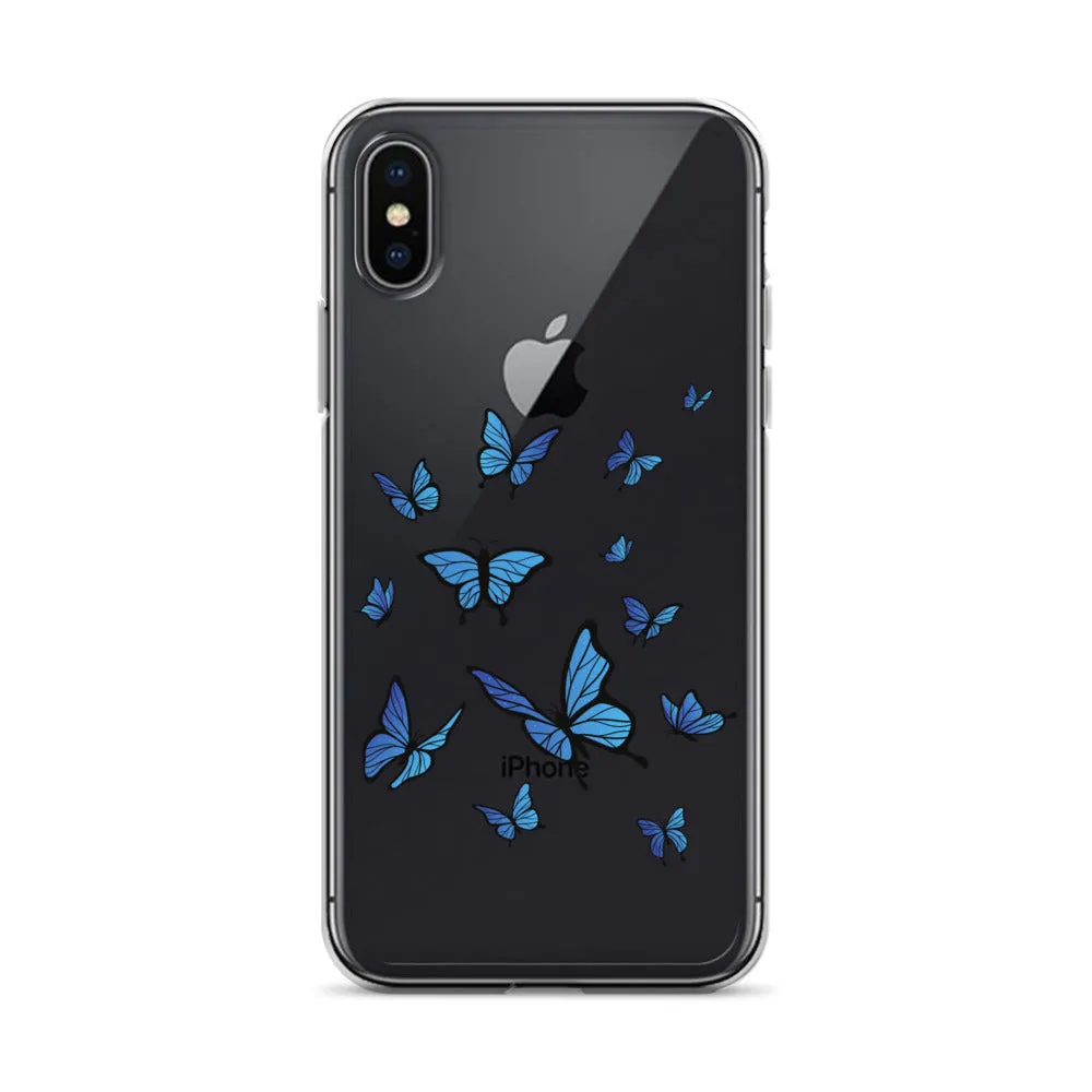 Blue Butterfly Clear iPhone 15 14 13 Pro Max Case, Monarch Print Cute Gift Aesthetic iPhone 12 11 Mini SE XS Max XR X 8 7 Plus Cell Phone