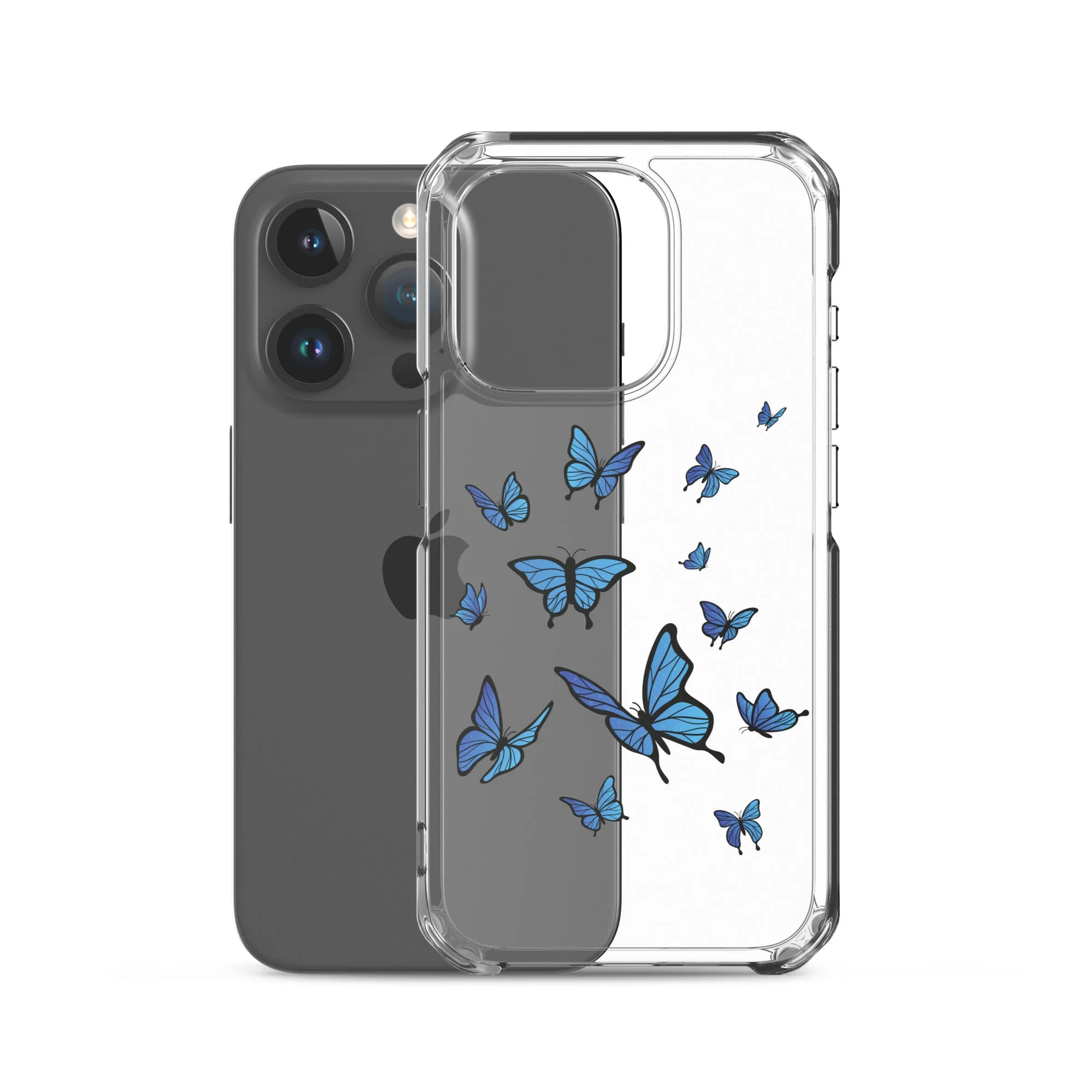 Blue Butterfly Clear iPhone 15 14 13 Pro Max Case, Monarch Print Cute Gift Aesthetic iPhone 12 11 Mini SE XS Max XR X 8 7 Plus Cell Phone