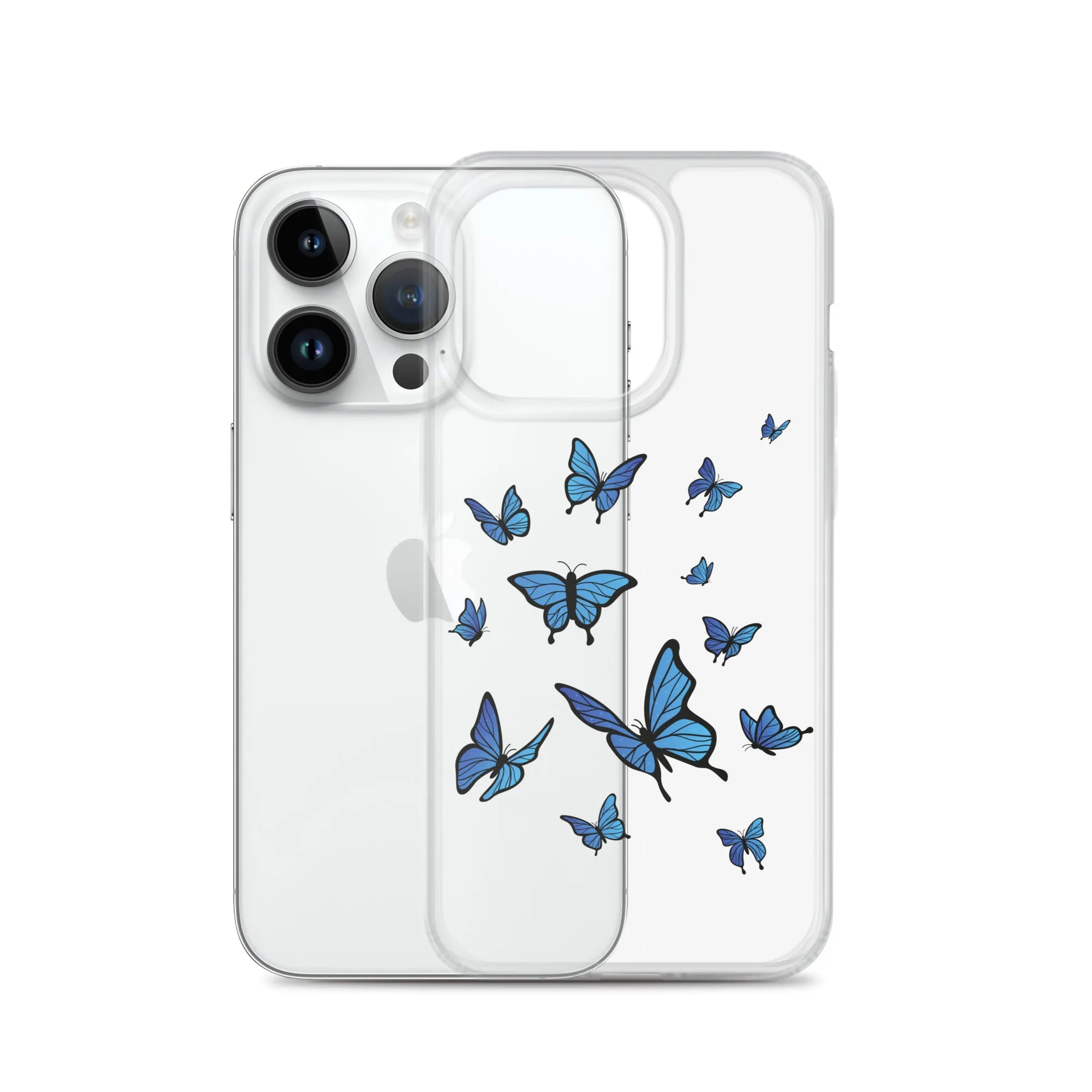 Blue Butterfly Clear iPhone 15 14 13 Pro Max Case, Monarch Print Cute Gift Aesthetic iPhone 12 11 Mini SE XS Max XR X 8 7 Plus Cell Phone