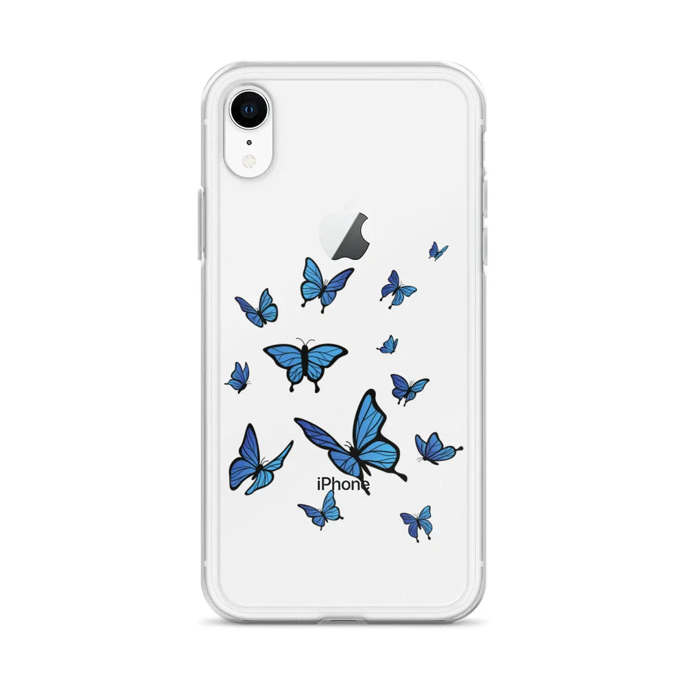 Blue Butterfly Clear iPhone 15 14 13 Pro Max Case, Monarch Print Cute Gift Aesthetic iPhone 12 11 Mini SE XS Max XR X 8 7 Plus Cell Phone