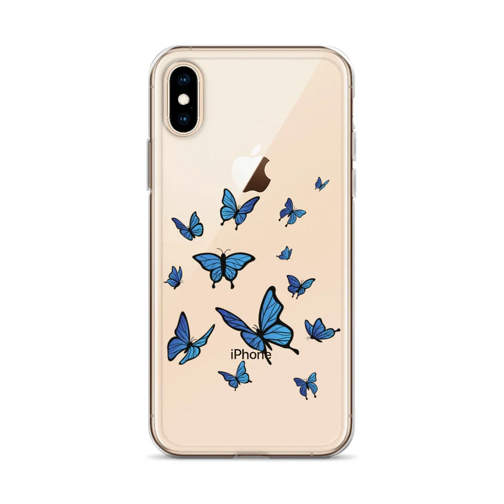 Blue Butterfly Clear iPhone 15 14 13 Pro Max Case, Monarch Print Cute Gift Aesthetic iPhone 12 11 Mini SE XS Max XR X 8 7 Plus Cell Phone