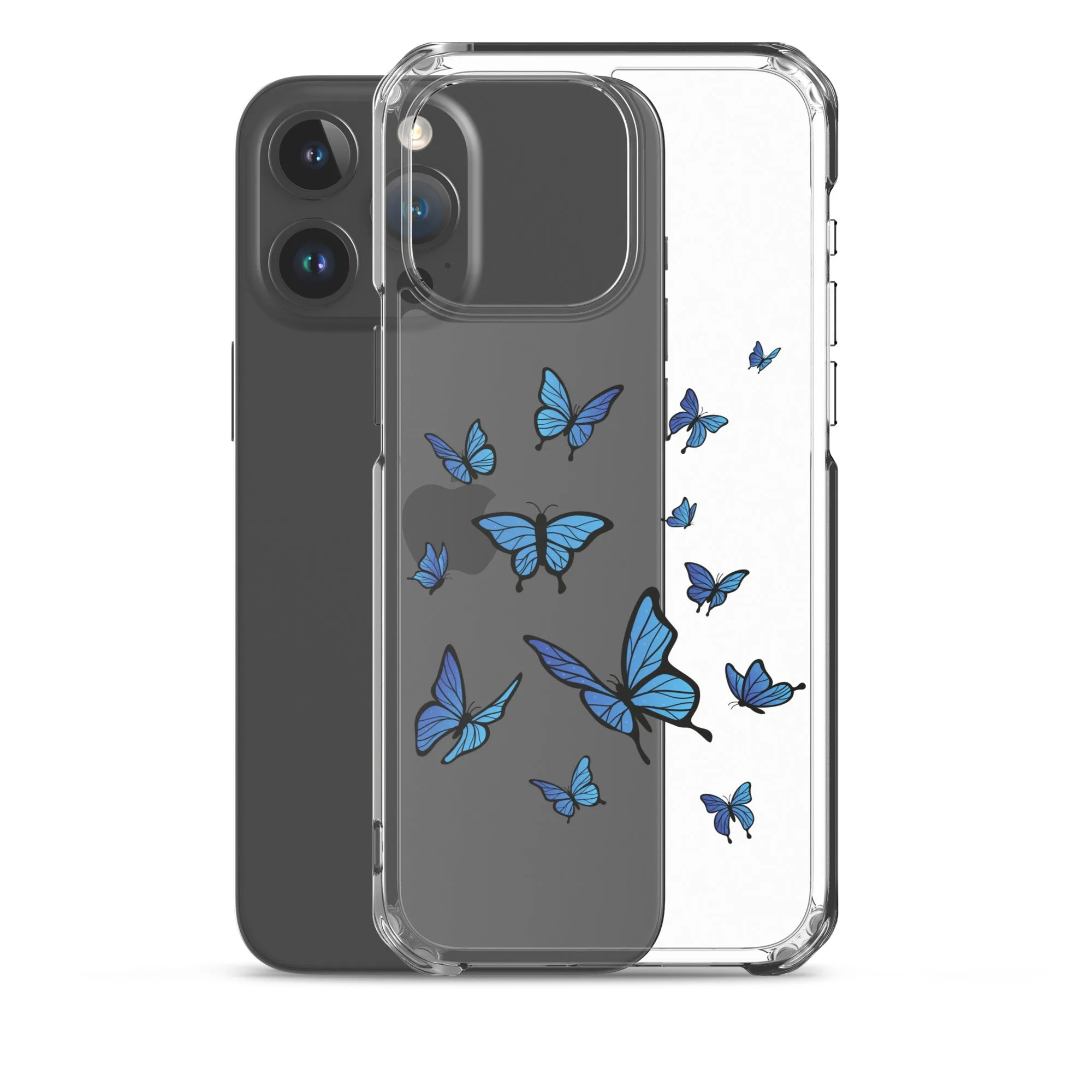 Blue Butterfly Clear iPhone 15 14 13 Pro Max Case, Monarch Print Cute Gift Aesthetic iPhone 12 11 Mini SE XS Max XR X 8 7 Plus Cell Phone