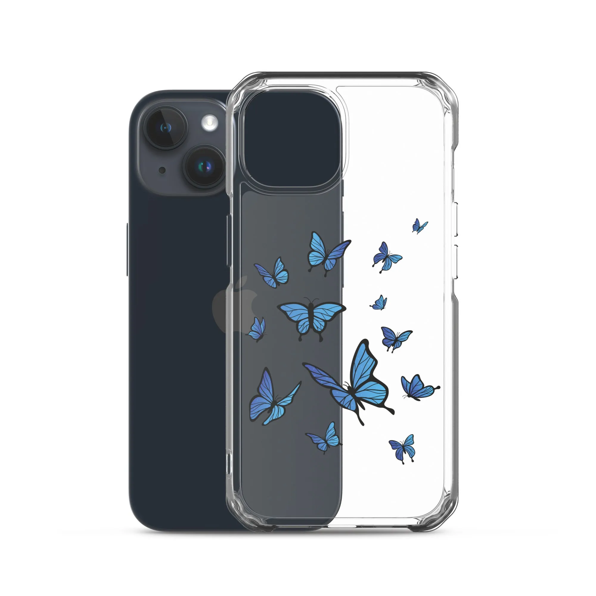 Blue Butterfly Clear iPhone 15 14 13 Pro Max Case, Monarch Print Cute Gift Aesthetic iPhone 12 11 Mini SE XS Max XR X 8 7 Plus Cell Phone