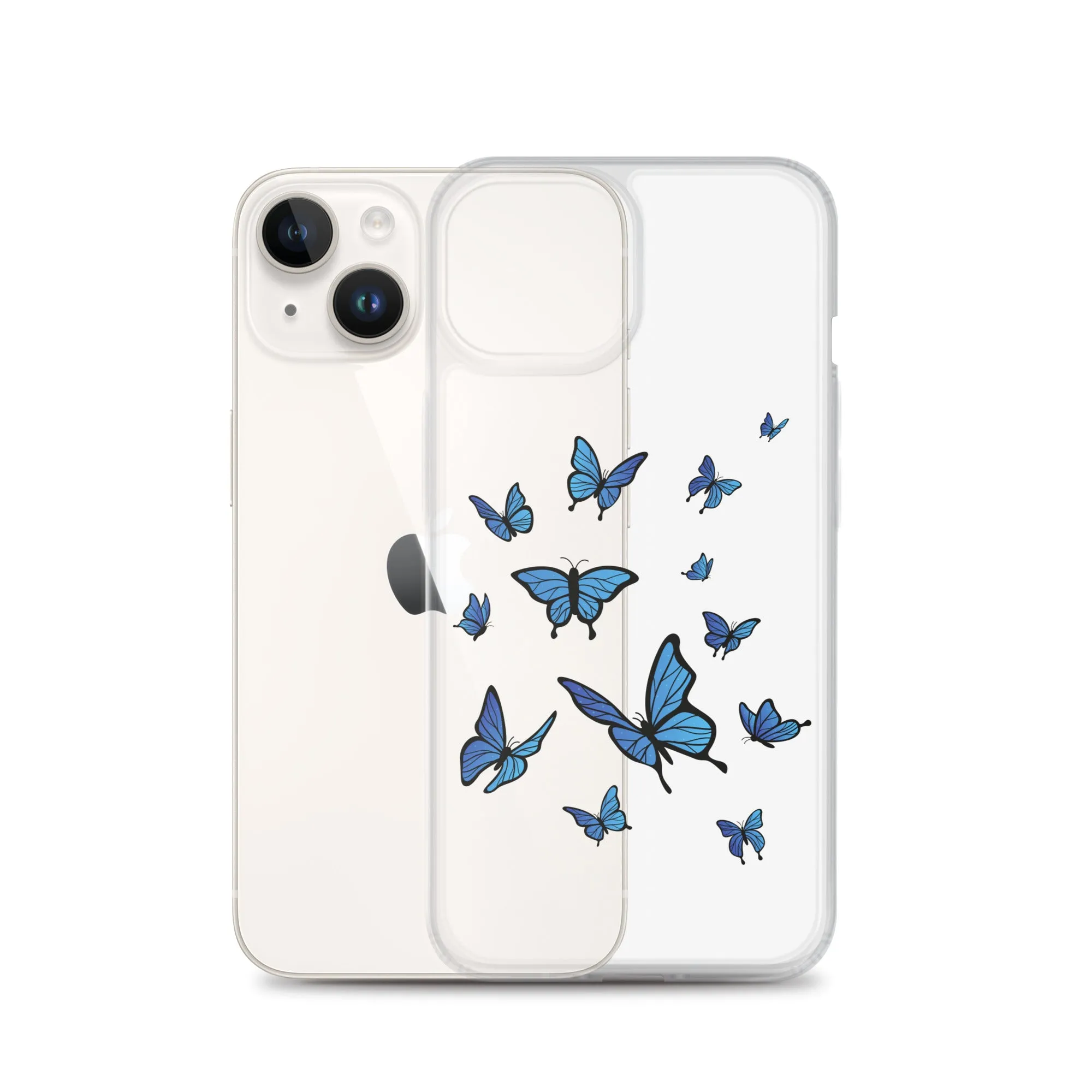 Blue Butterfly Clear iPhone 15 14 13 Pro Max Case, Monarch Print Cute Gift Aesthetic iPhone 12 11 Mini SE XS Max XR X 8 7 Plus Cell Phone