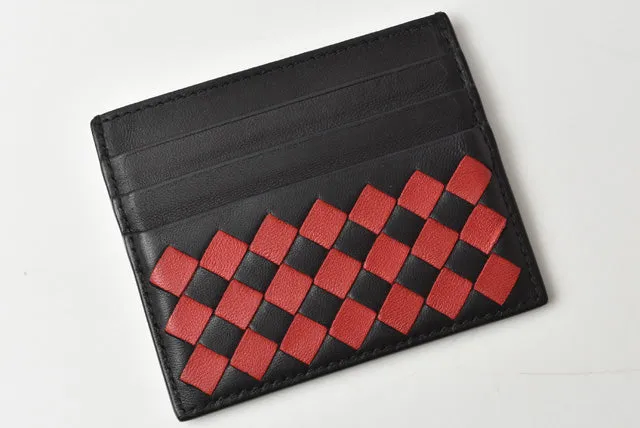 Bottega Veneta Nappa Card Case/Business Card Holder Black/Red