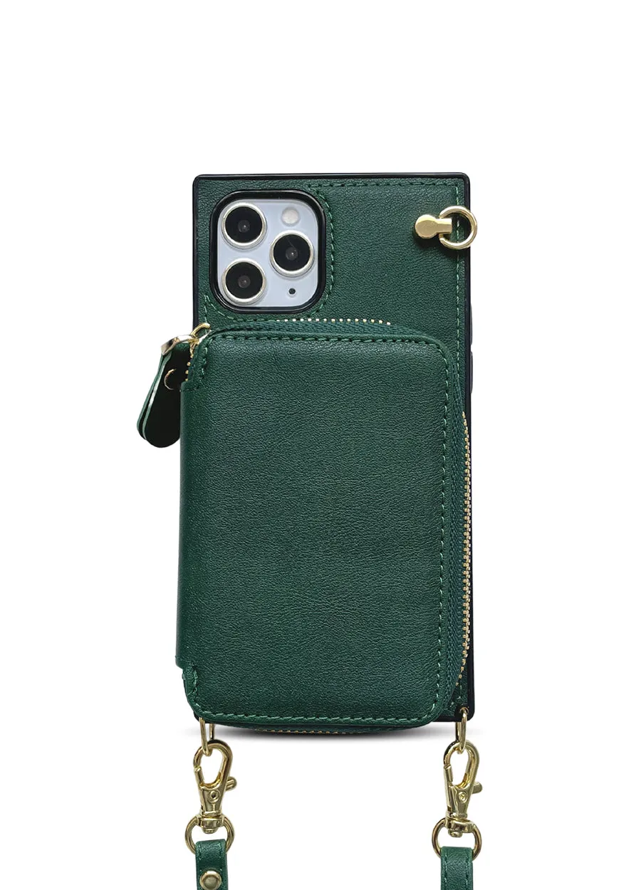 Boxy Crossbody Wallet Case in Forest Green