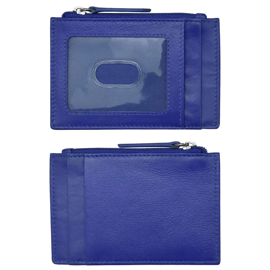 Card Holder Zip I.D. Card Case Cobalt Leather RFID Blocking 7416