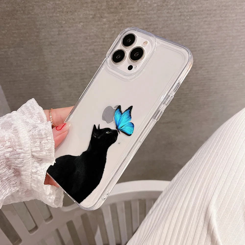 Cat With Butterfly Clear Silicon Cover