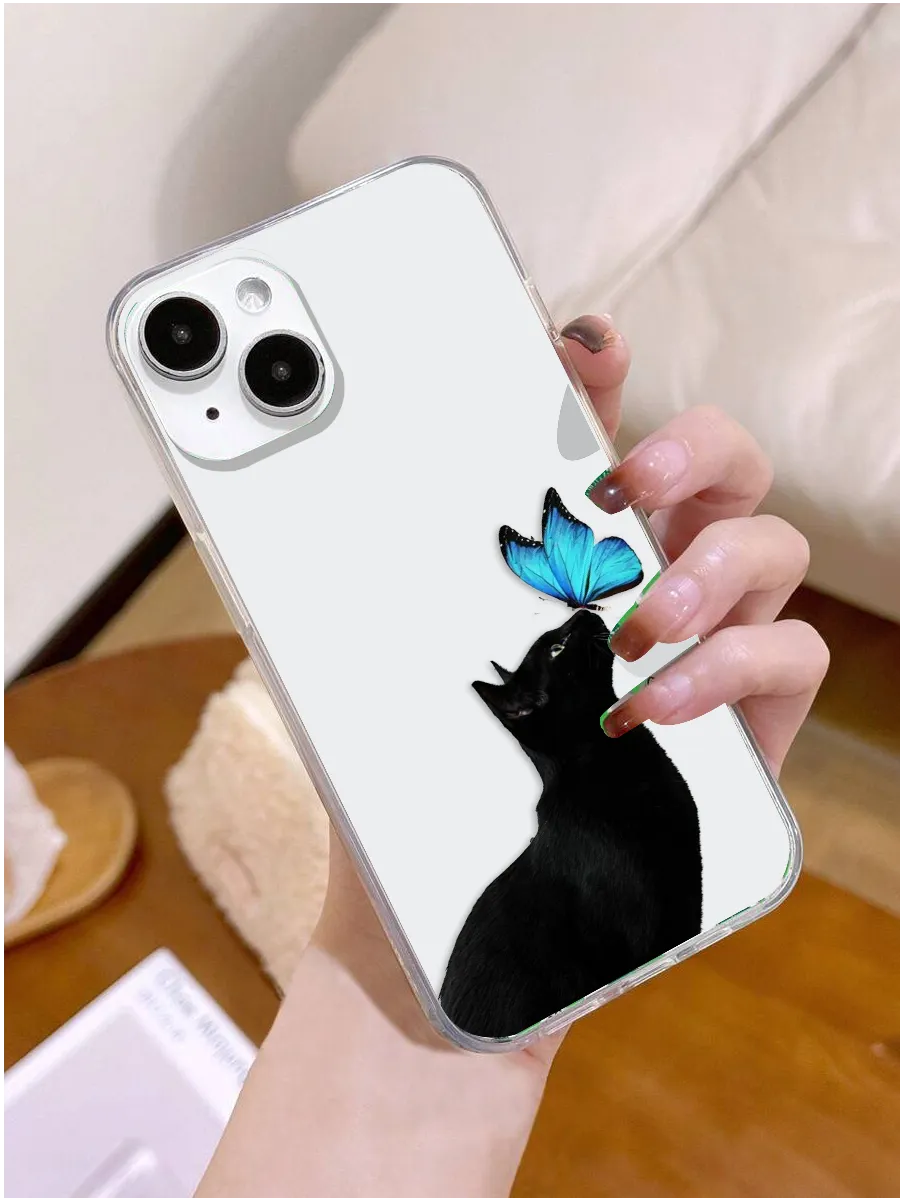 Cat With Butterfly Clear Silicon Cover