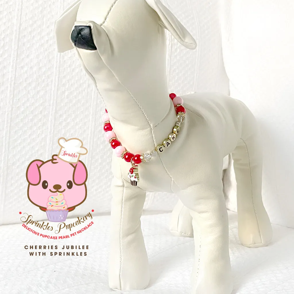 Cherries Jubilee Cupcake Pearl Dog Necklace Luxury Pet Jewelry