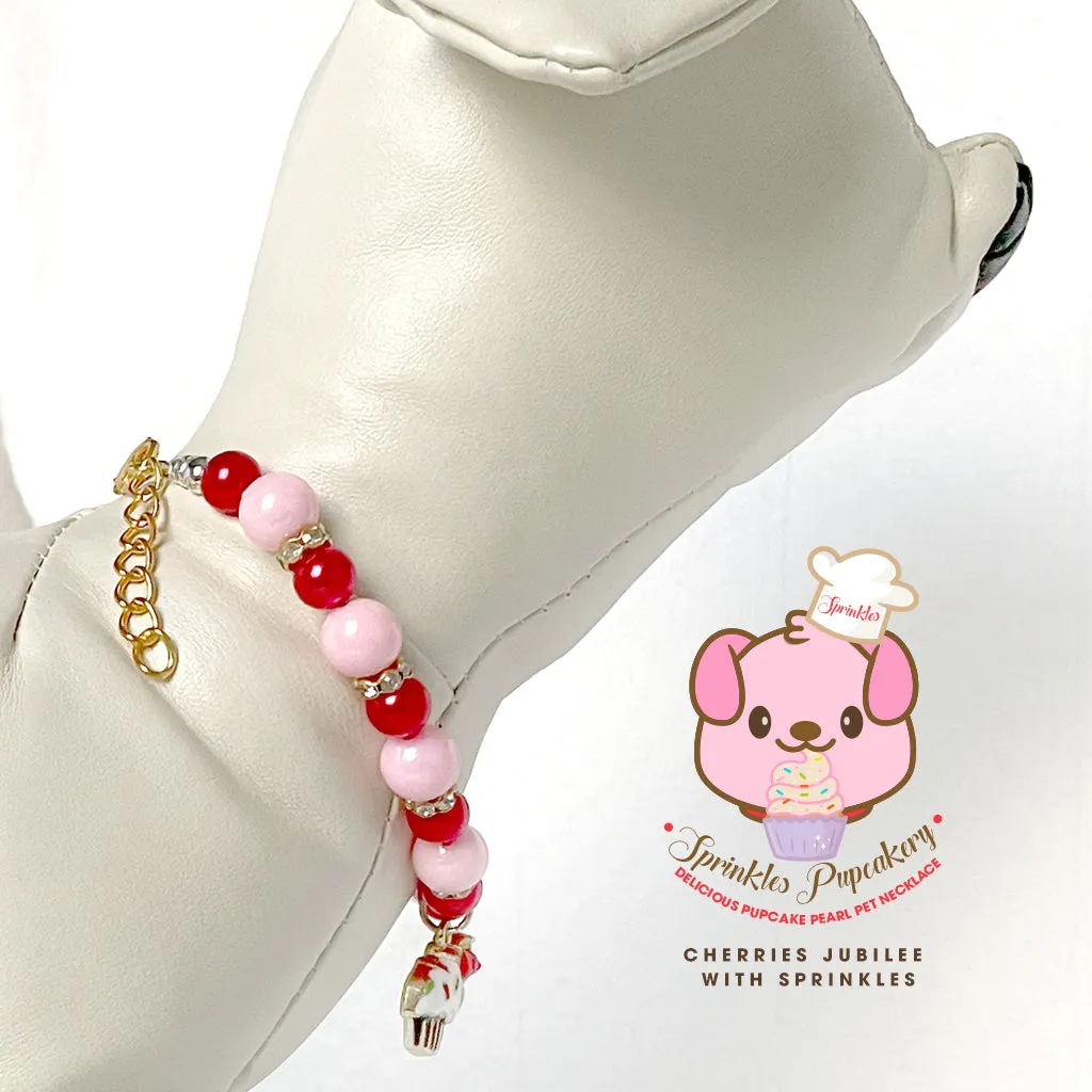 Cherries Jubilee Cupcake Pearl Dog Necklace Luxury Pet Jewelry