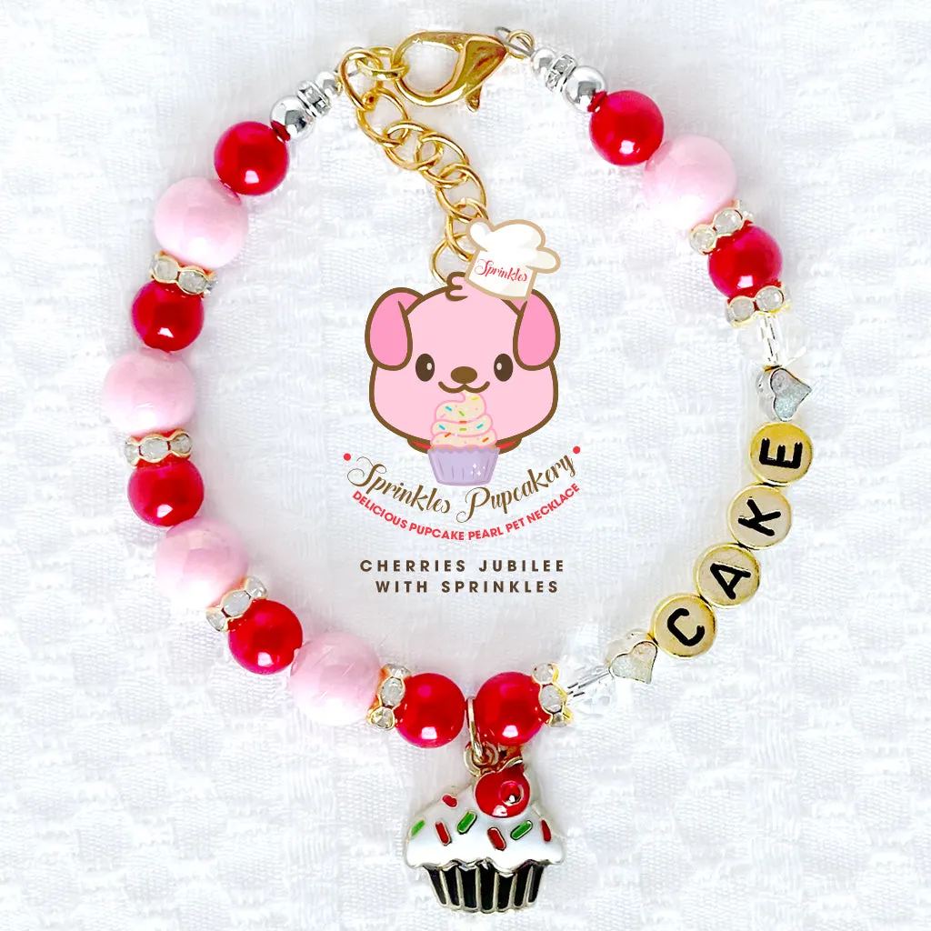 Cherries Jubilee Cupcake Pearl Dog Necklace Luxury Pet Jewelry