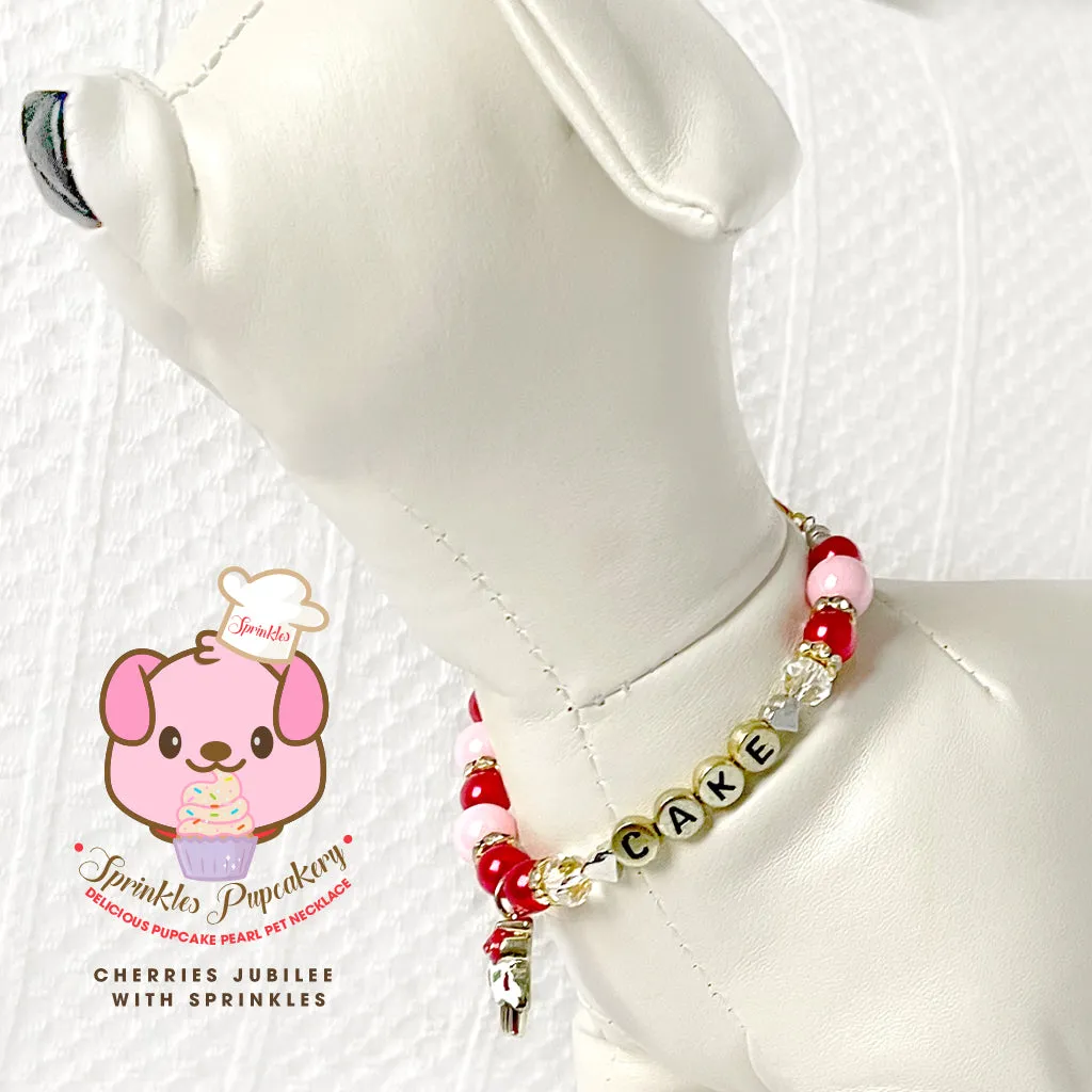 Cherries Jubilee Cupcake Pearl Dog Necklace Luxury Pet Jewelry