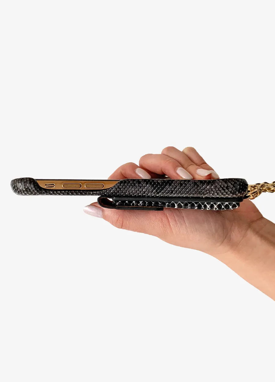 Crossbody Card Case in Black Snakeskin