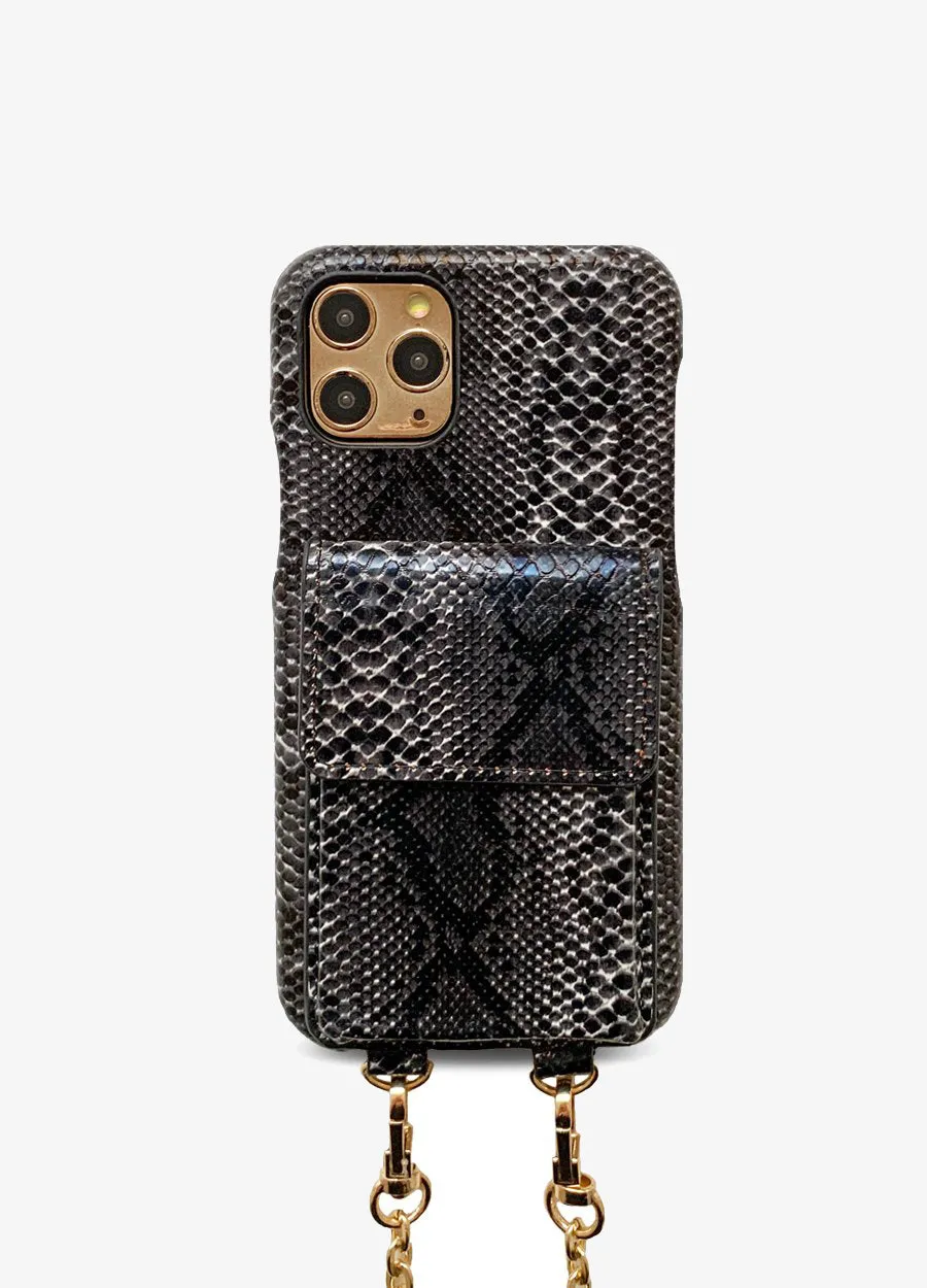 Crossbody Card Case in Black Snakeskin