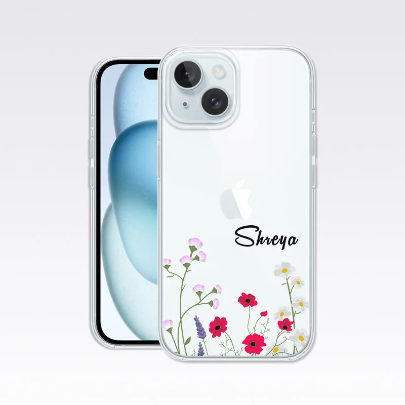 Custom Name with Flower Design-4 Clear Silicon Cover