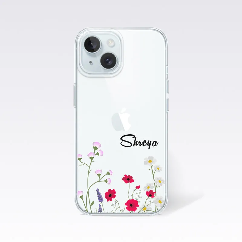 Custom Name with Flower Design-4 Clear Silicon Cover