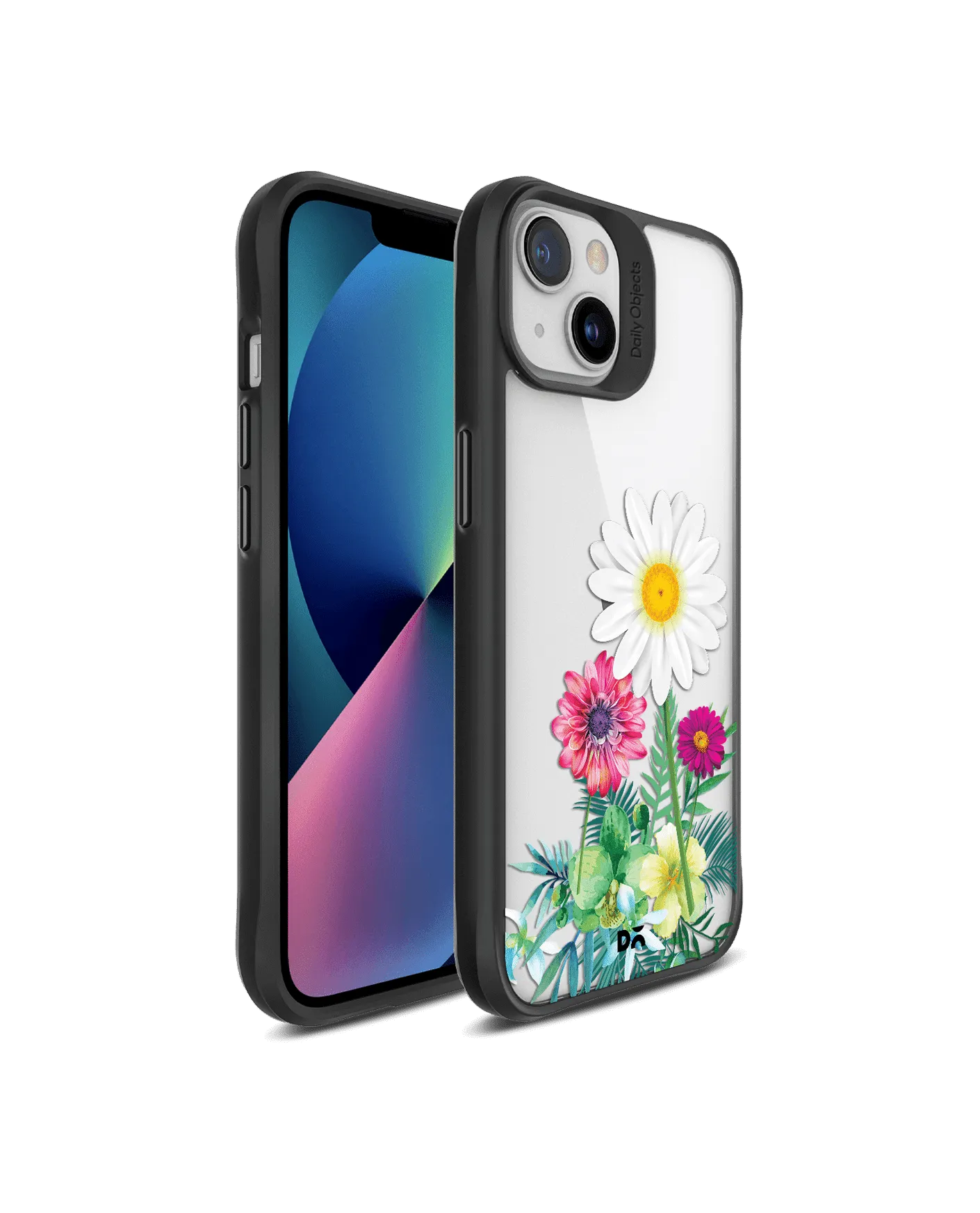 DailyObjects Clear Flowers And Daisy Black Hybrid Clear Case Cover For iPhone 13 Mini