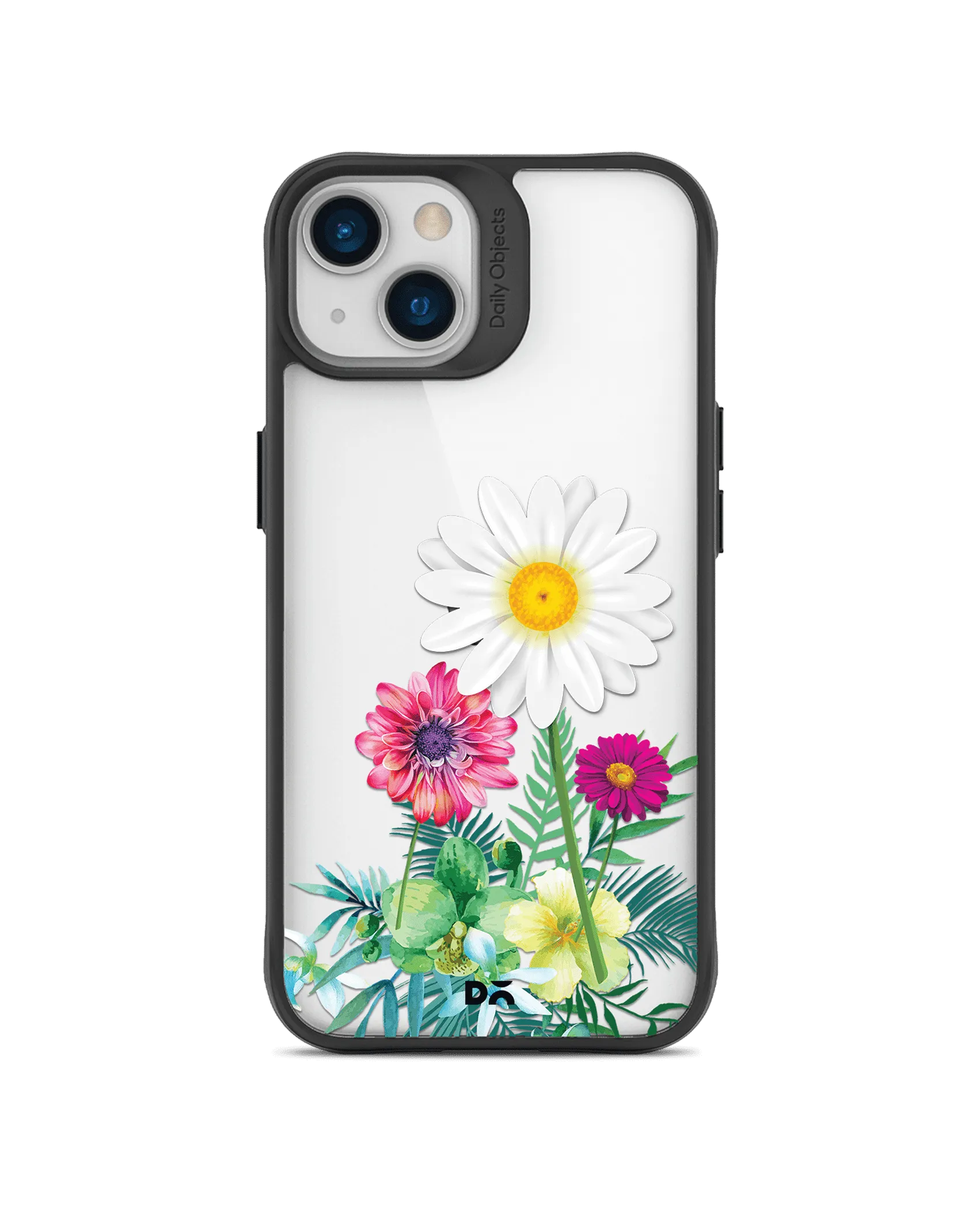 DailyObjects Clear Flowers And Daisy Black Hybrid Clear Case Cover For iPhone 13 Mini