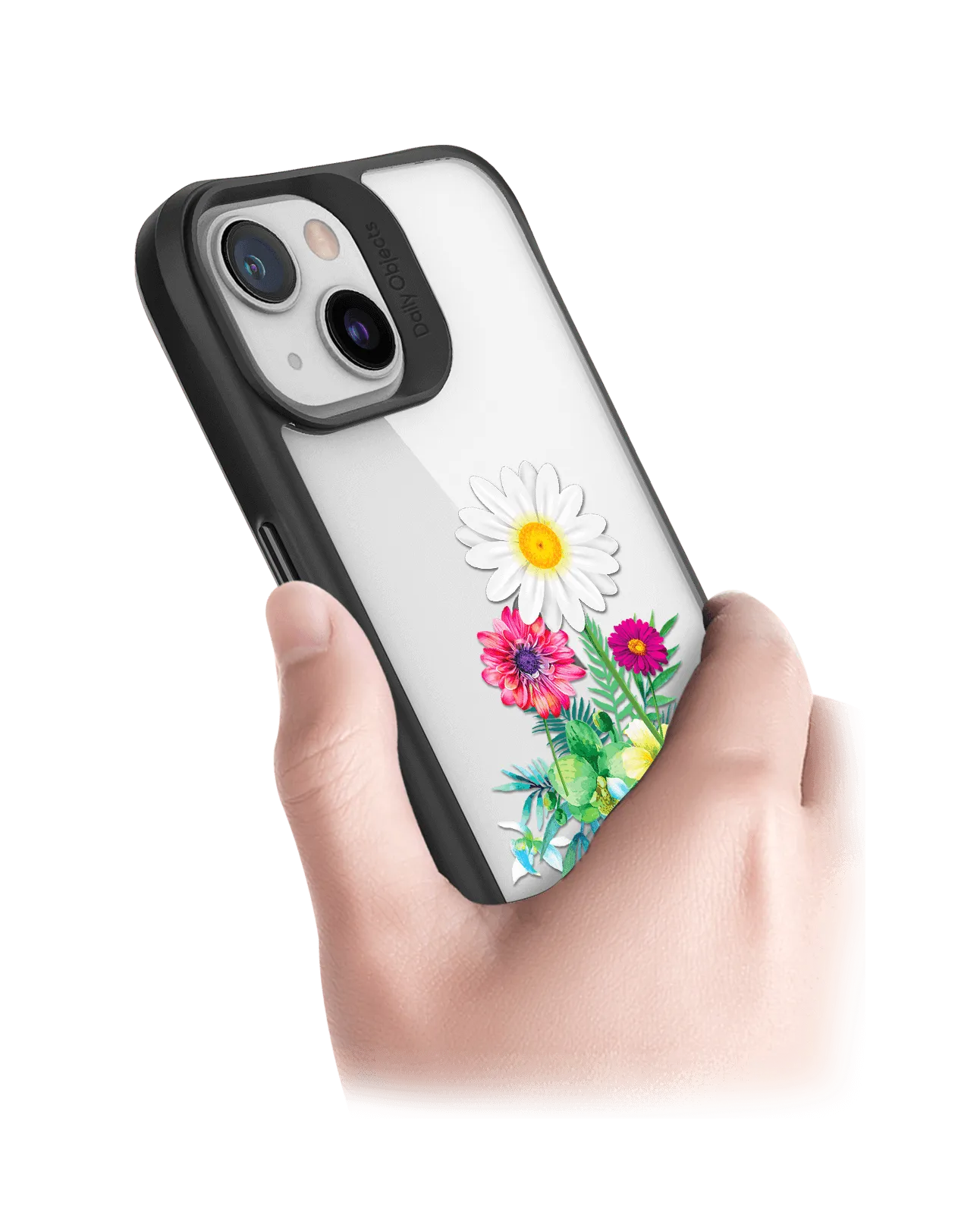 DailyObjects Clear Flowers And Daisy Black Hybrid Clear Case Cover For iPhone 13 Mini