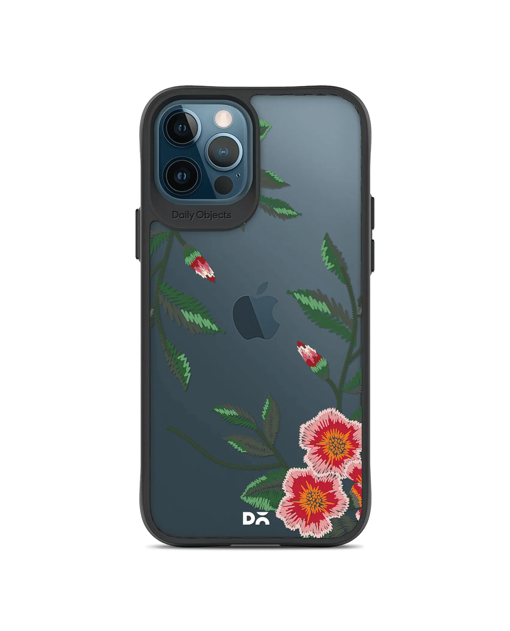 DailyObjects Flower Embroidery Black Hybrid Clear Case Cover For iPhone 12 Pro Max