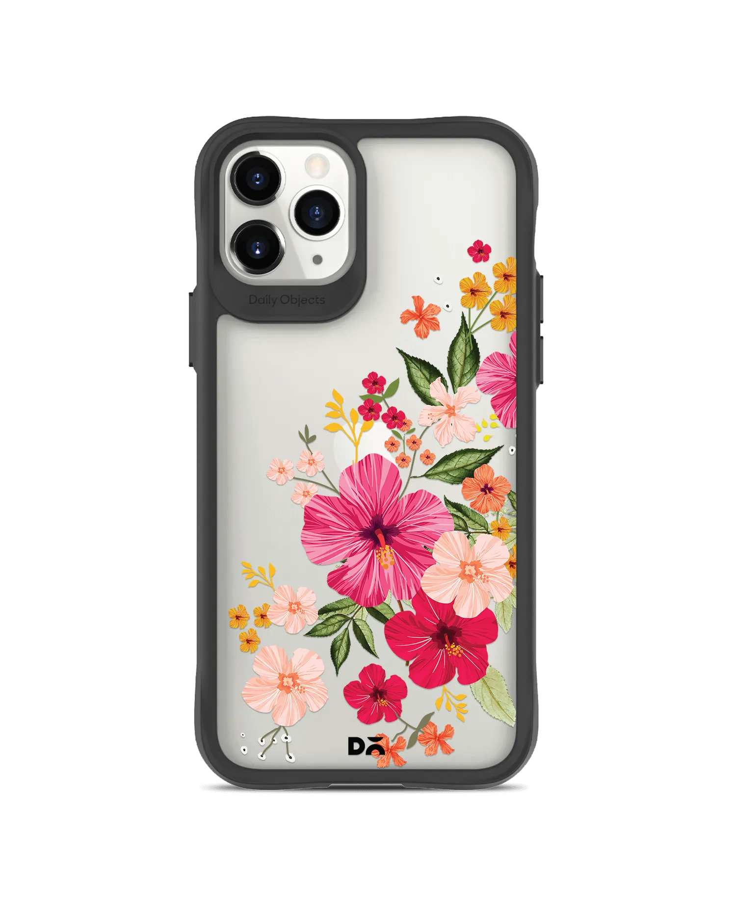 DailyObjects Pink Hibiscus Black Hybrid Clear Case Cover For iPhone 11 Pro