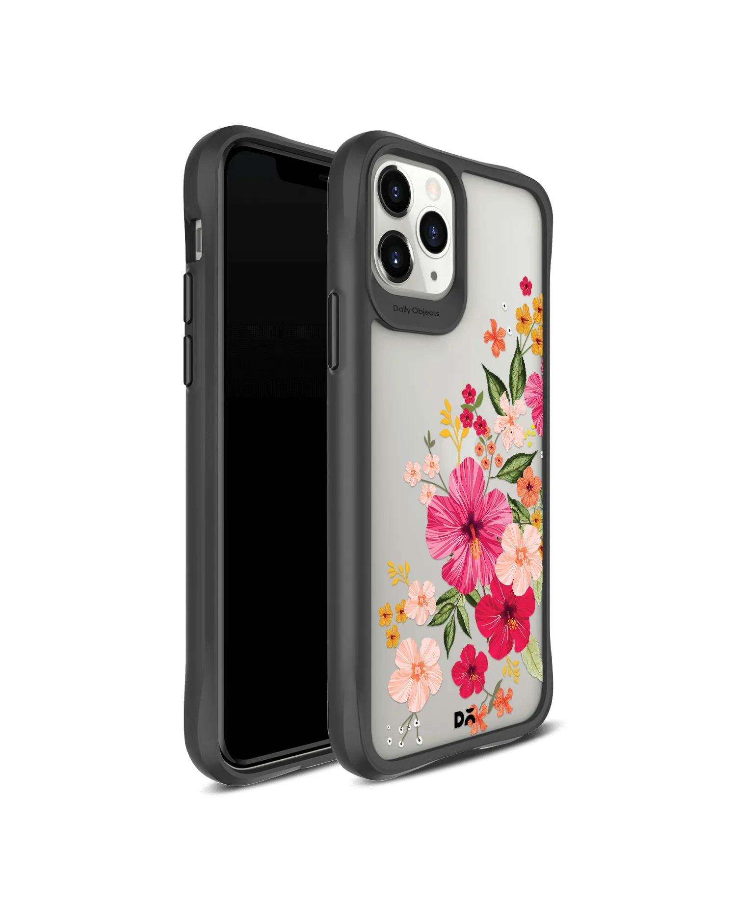 DailyObjects Pink Hibiscus Black Hybrid Clear Case Cover For iPhone 11 Pro