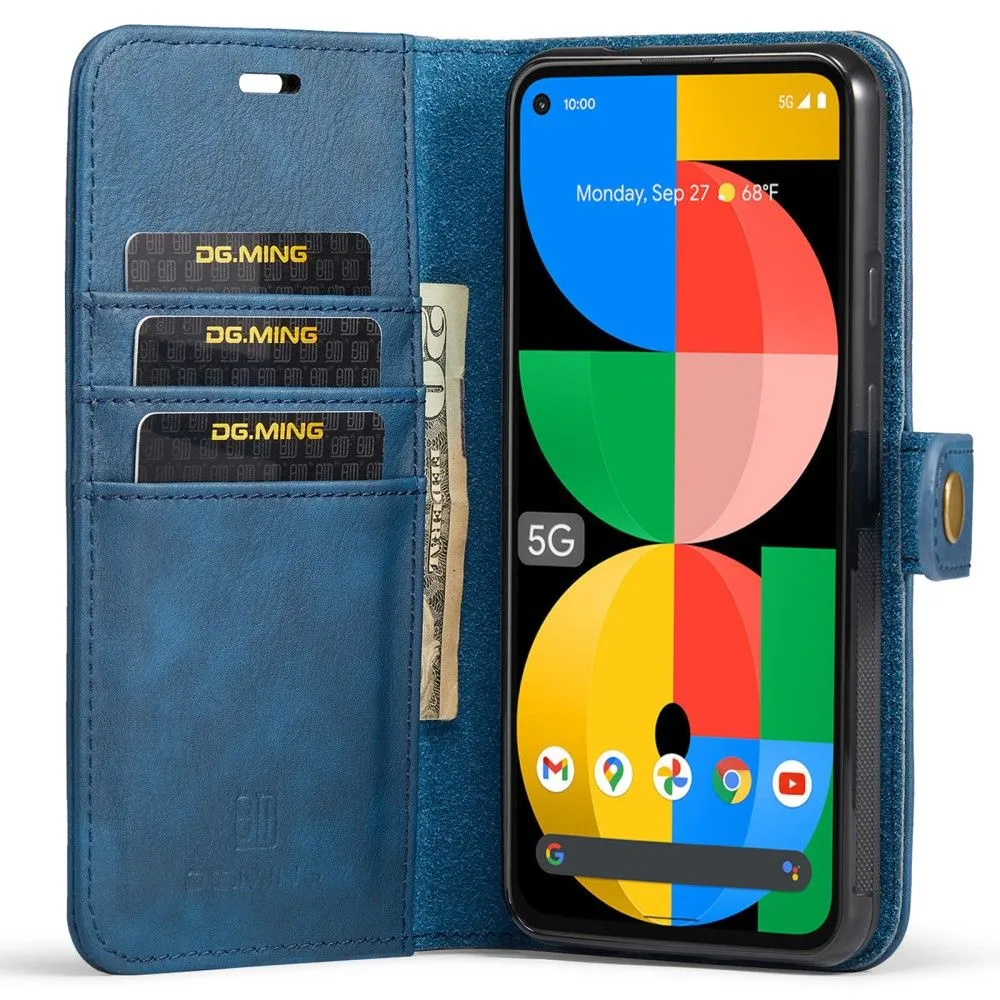 DG.MING Google Pixel 5a 2-in-1 Wallet Case - Blue