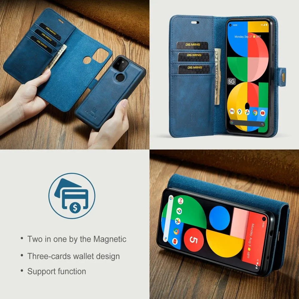 DG.MING Google Pixel 5a 2-in-1 Wallet Case - Blue