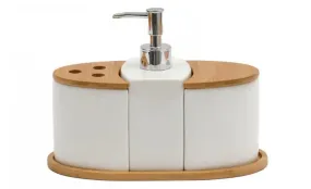 Dolomite & Bamboo Bathroom Accessory Set - 4-Piece Set