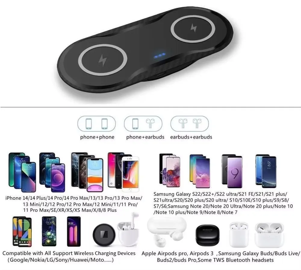 Double 2 in 1 Fast Wireless Charger for Iphone 11 12 13 14 15 XR Airpods Pro 40W Dual Wireless Charging Station for Samsung S24