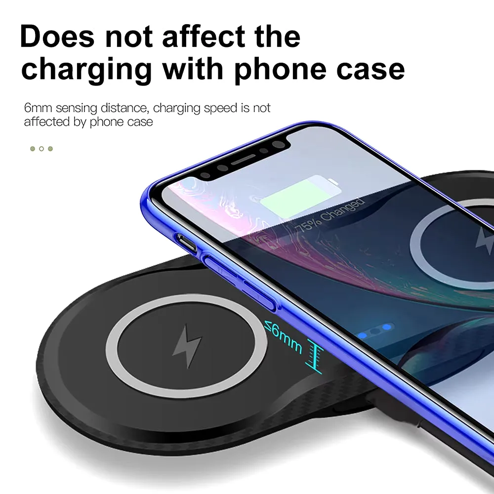 Double 2 in 1 Fast Wireless Charger for Iphone 11 12 13 14 15 XR Airpods Pro 40W Dual Wireless Charging Station for Samsung S24