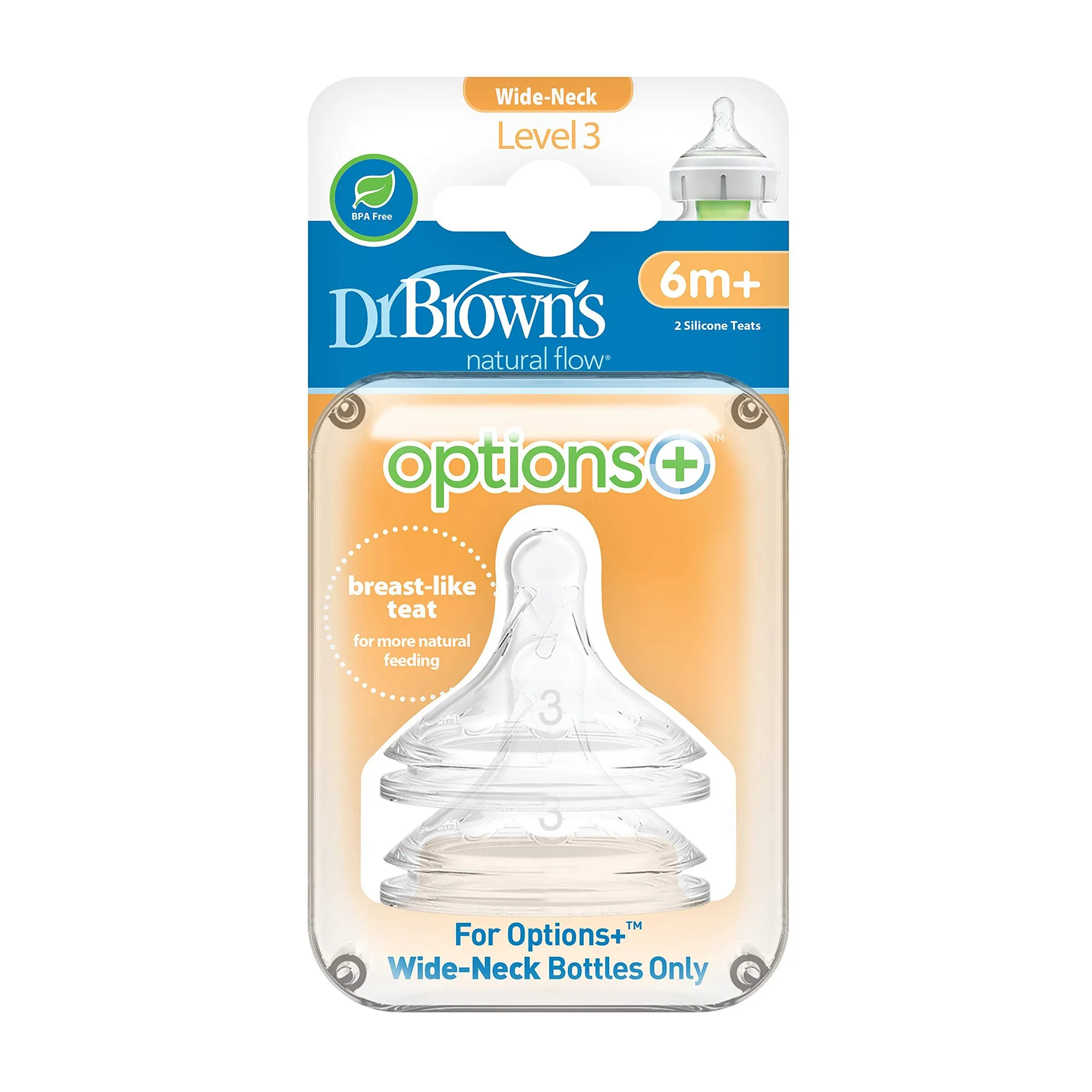 Dr. Brown'S Level 3 Wide-Neck Silicone Nipple Transparent 6M to 9M