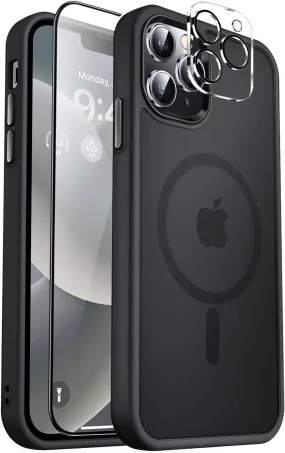 Entronix Apple iPhone 12 Pro Max 3-in-1 Bundle - [Magnetic] Translucent Matte Case, 1 Clear Screen Protector & 1 Camera Lens Protector,