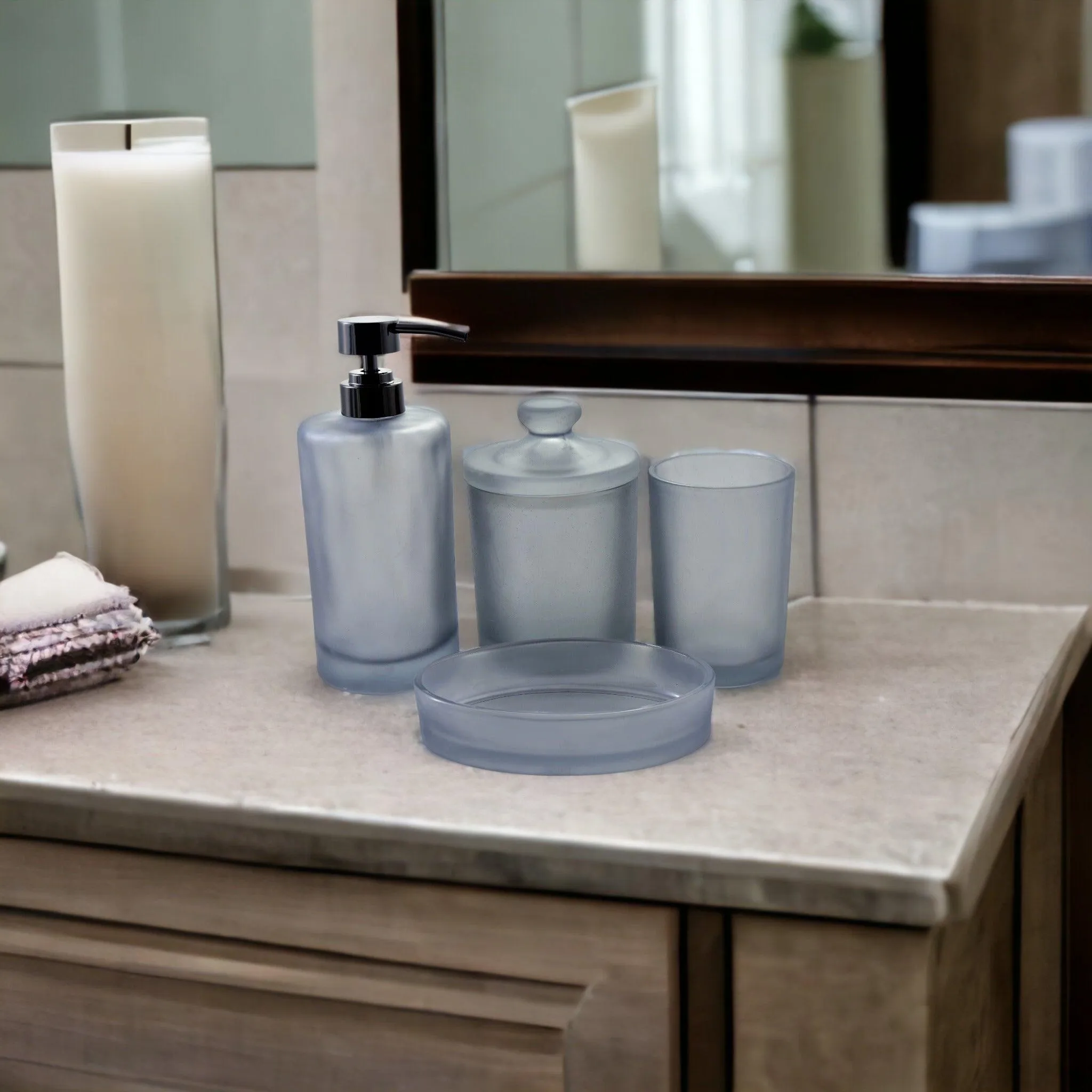 Frosted Glass 4-Piece Bathroom Accessory Set | Cloud Collection