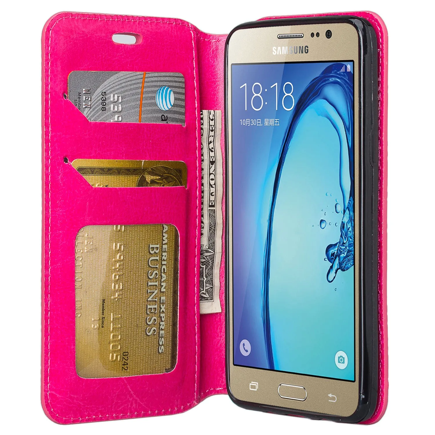 Galaxy On5 Case, Samsung Galaxy On5 Wallet Case, Flip Folio[Kickstand Feature] Pu Leather Wallet Case with ID & Credit Card Slots For Galaxy On5 - Hot Pink