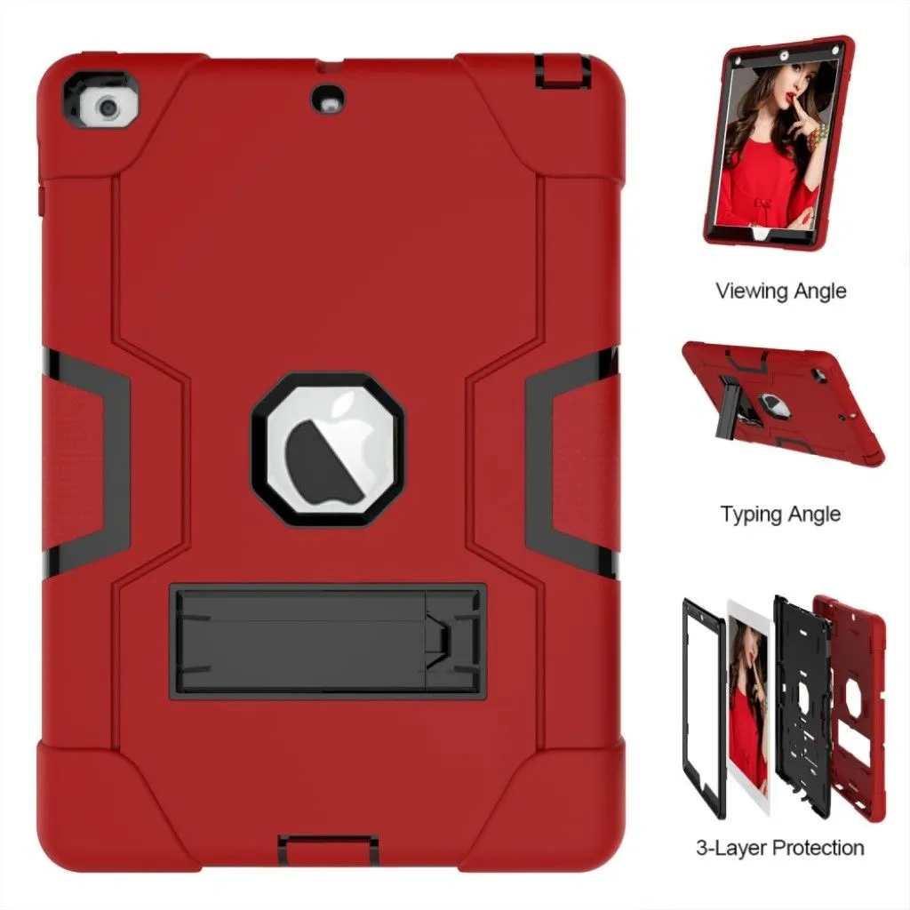 iPad (2018) kickstand silicone case - Red / Dark Grey