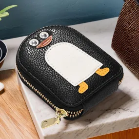 Kuber Industries Penguins PU Credit Card Case Holder Purse, Coin Pocket Wallet for Women with Zip | Portable Cute Mini Wallet for Girls | Hand Wallet for College Girls | KS-3, Black