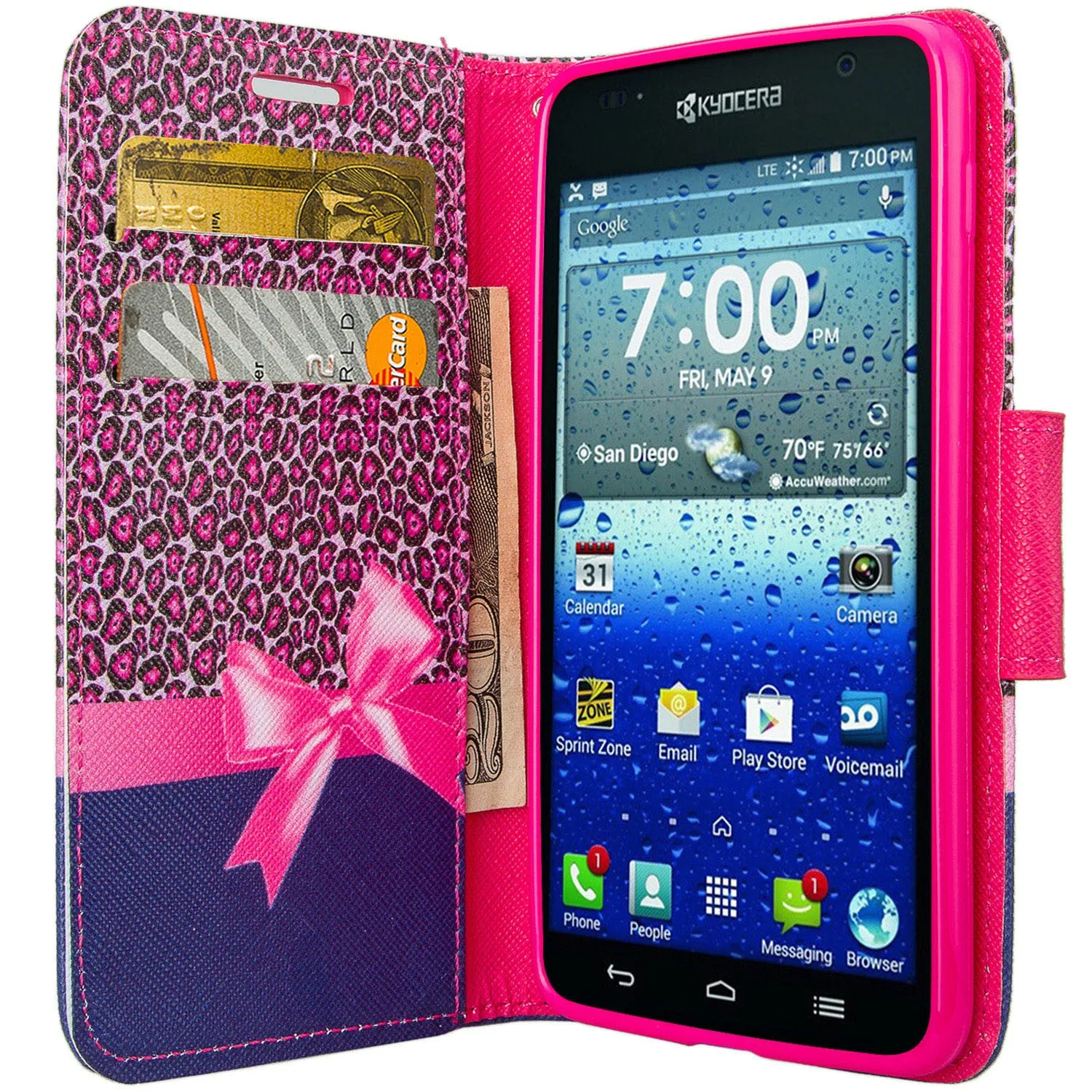 Kyocera Hydro View Wallet Case, Wrist Strap Pu Leather Magnetic Flip Fold[Kickstand] with ID & Card Slots for Kyocera Hydro View - Cheetah Prints