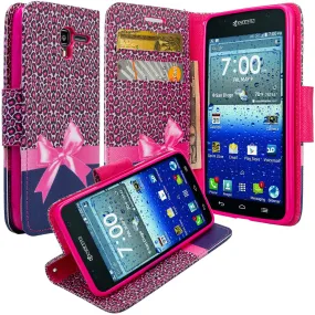 Kyocera Hydro View Wallet Case, Wrist Strap Pu Leather Magnetic Flip Fold[Kickstand] with ID & Card Slots for Kyocera Hydro View - Cheetah Prints