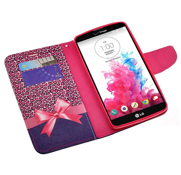 LG G Vista | VS880 | G Pro 2 Lite | D631 Case, Wrist Strap Magnetic Flip Fold[Kickstand] Pu Leather Wallet Case with ID & Card Slots - Cheetah Prints