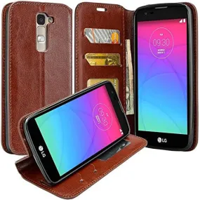 LG K10 / LG Premier LTE Case, Pu Leather Wallet [Kickstand] Case with ID & Credit Card Slots - Brown