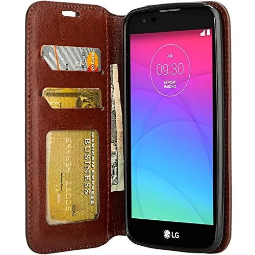 LG K10 / LG Premier LTE Case, Pu Leather Wallet [Kickstand] Case with ID & Credit Card Slots - Brown