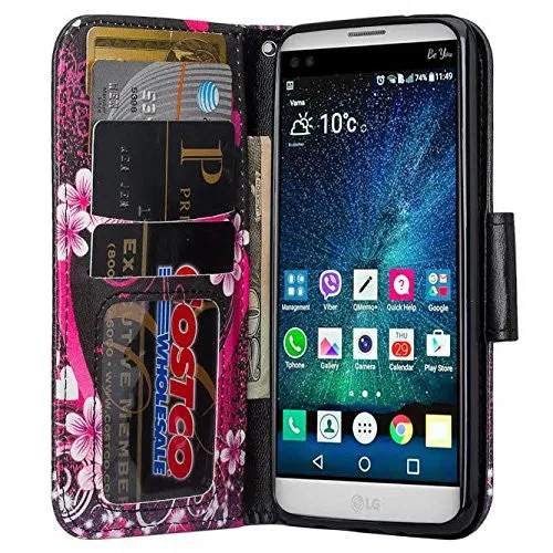 LG K4 (2017) | LG Fortune | LG Phoenix 3 Case, Wrist Strap Magnetic Fold[Kickstand] Pu Leather Wallet Case with ID & Credit Card Slots - Heart Butterflies