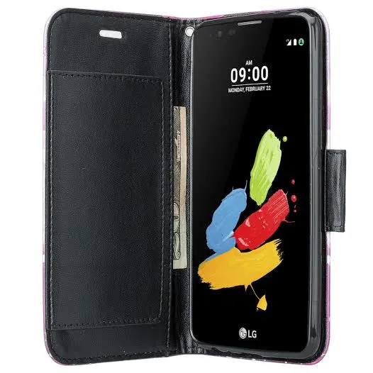 LG Stylo 2 Case, LG Stylo 2 V Wallet Case [Kickstand] Pu Leather Wrist Strap Wallet Case Cover w/ ID & Card Slots & Pocket - Purple Lotus