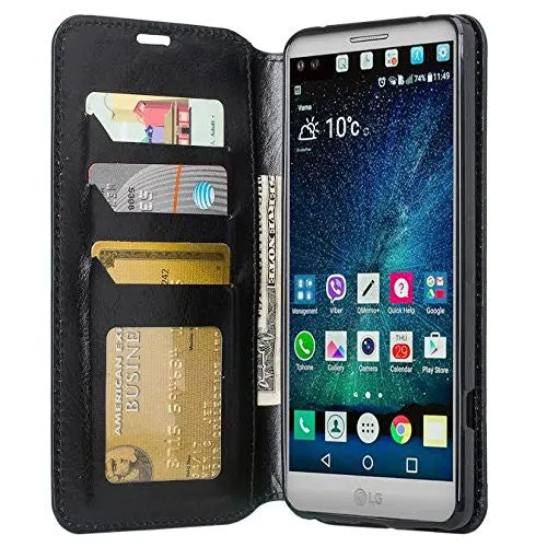 LG V20 Case, Pu Leather Magnetic Fold Wallet Case with ID & Card Slots for LG V20 - Black