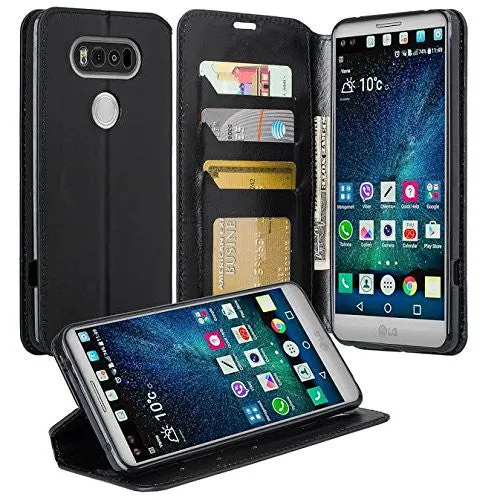 LG V20 Case, Pu Leather Magnetic Fold Wallet Case with ID & Card Slots for LG V20 - Black