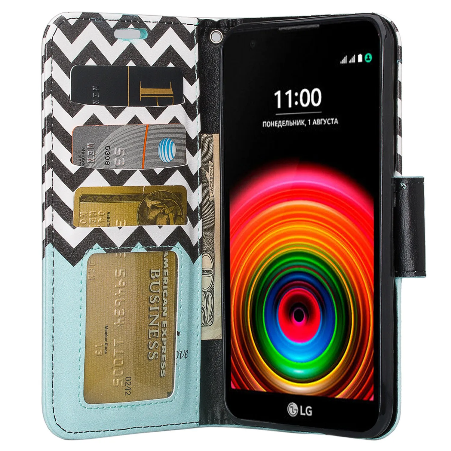 LG X Power Case, Wrist Strap Magnetic Fold[Kickstand] Pu Leather Wallet Case with ID & Credit Card Slots for LG X Power - Teal Anchor